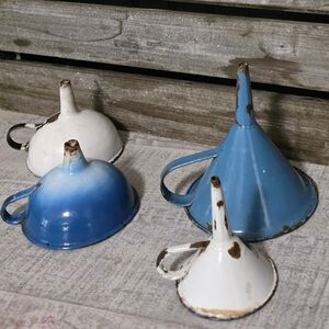 Vintage Enamel Funnels Set